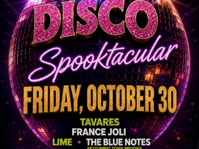 Disco Spooktacular event poster with details.